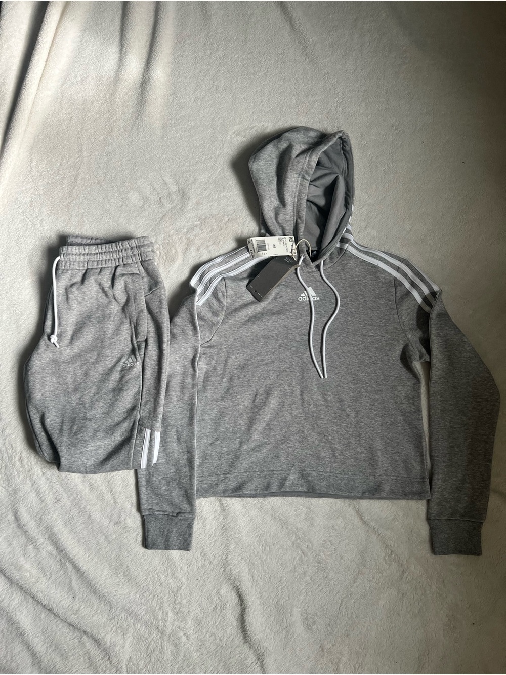 Adidas Women’s Gray 3-Stripe Hoodie & Joggers Set